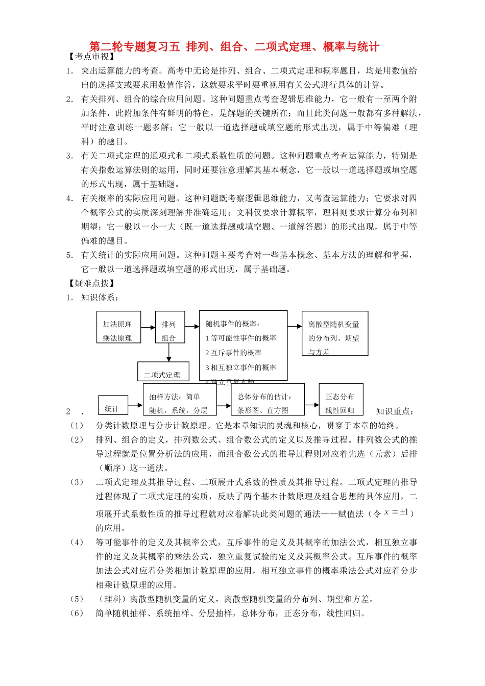 第二轮专题复习五 排列、组合、二项式定理、概率与统计考试卷_第1页