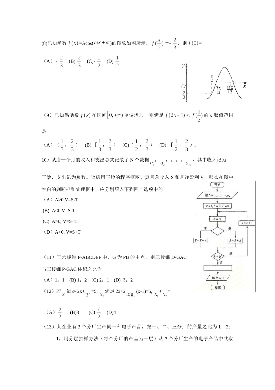 高三数学招生全国统一考试(辽宁卷)(理工农医类)考试卷_第2页