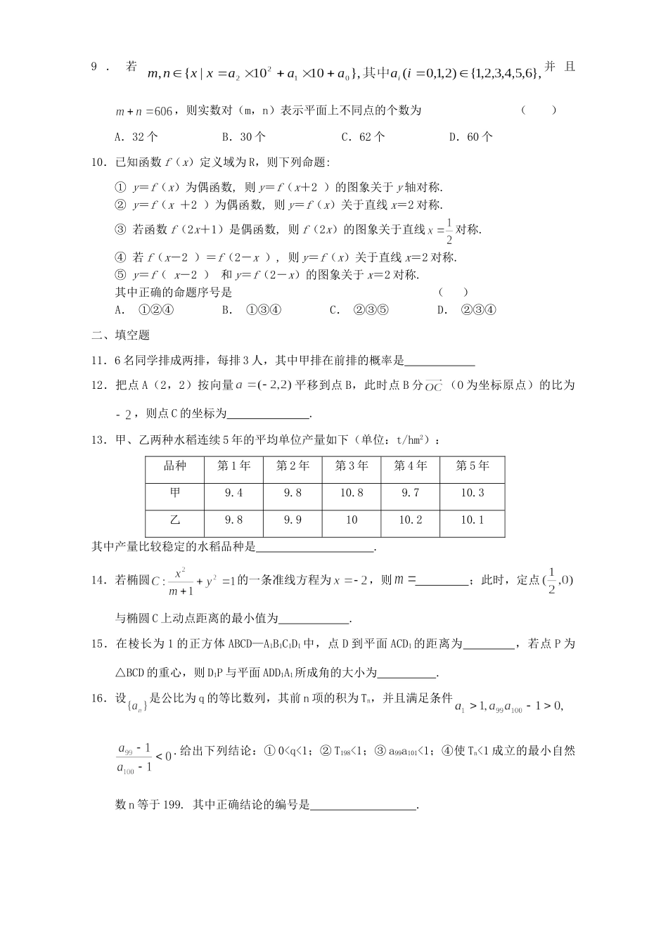 高三数学专练 选择题和填空题训练六 新课标 人教版考试卷_第2页