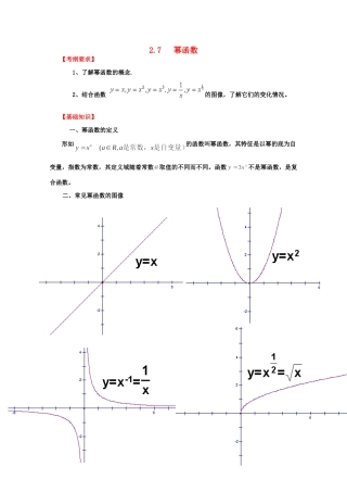 高三数学第一轮复习强化训练 2.7(幂函数)新人教版必修1考试卷