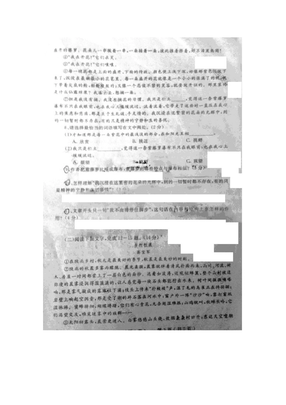 陕西省西工大附中七年级语文上学期期中考试卷(扫描版，无答案) 新人教版考试卷_第3页