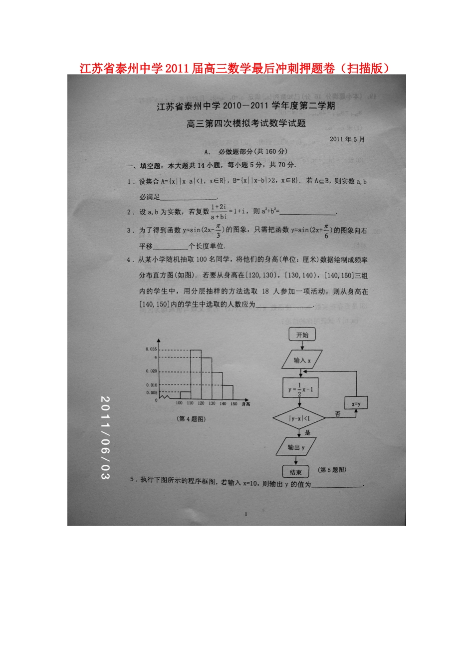 高三数学最后冲刺押题卷(扫描版)考试卷_第1页