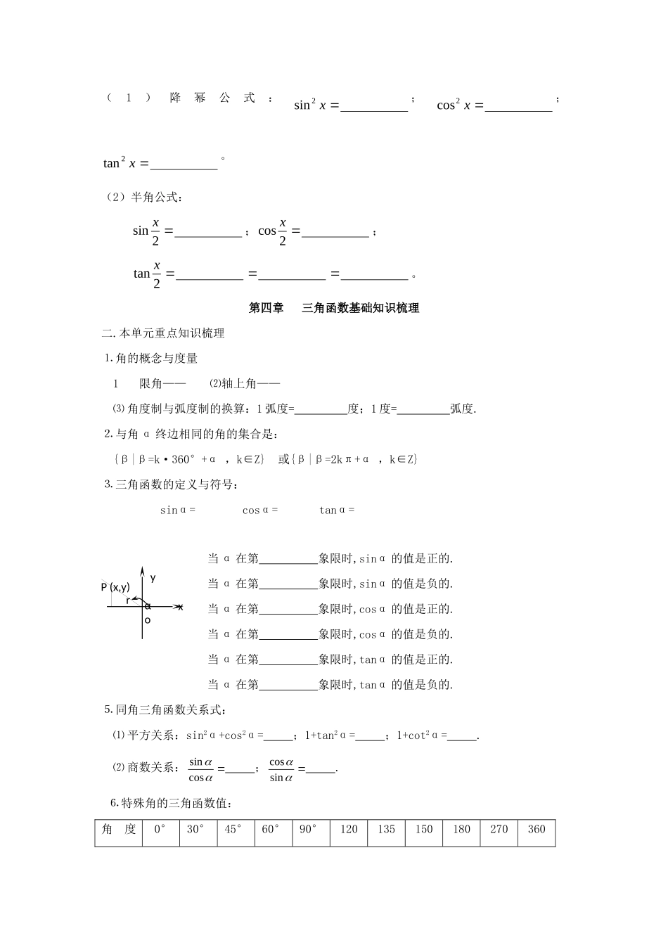 高三数学基础知识梳理 第4章 三角函数考试卷_第3页