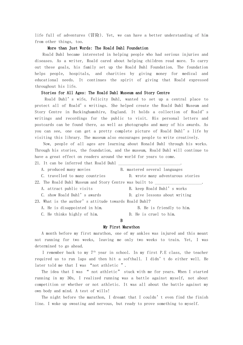 高一英语上学期12月阶段性考试考试卷_第3页