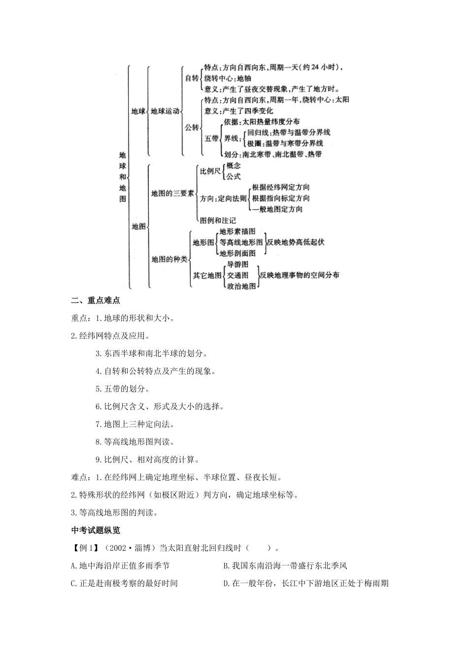第一章复习 地球和地图 初一地理人教实验版考试卷_第2页
