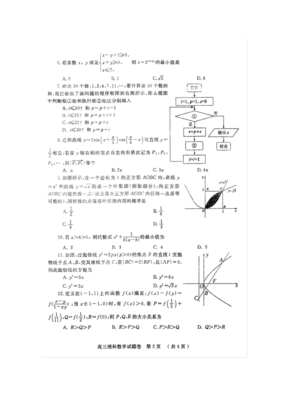 高三数学第一次质量预测考试卷 理(扫描版)新人教A版考试卷_第2页