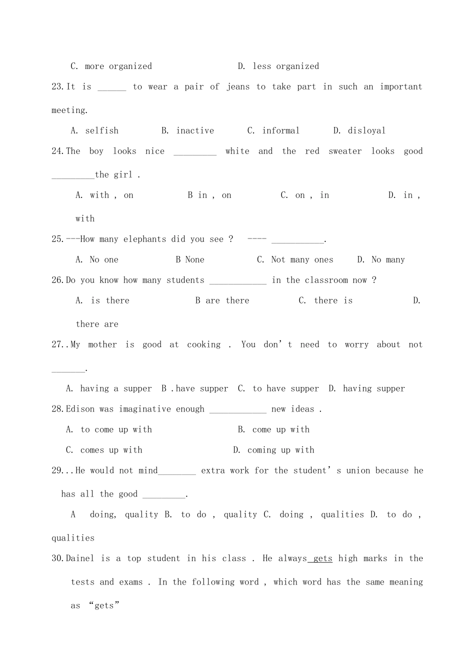 第一学期江苏省南京29中初三英语调研测试卷 牛津版考试卷_第3页