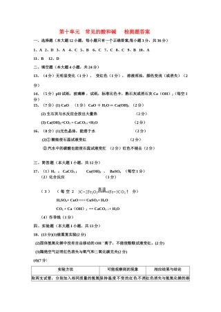第十单元  常见的酸和碱   检测题答案 九年级化学下册各单元测考试卷及答案人教版