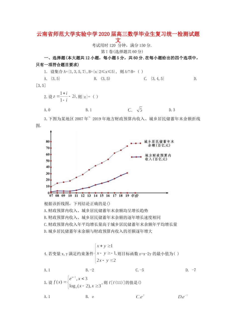 高三数学毕业生复习统一检测考试卷 文考试卷_第1页
