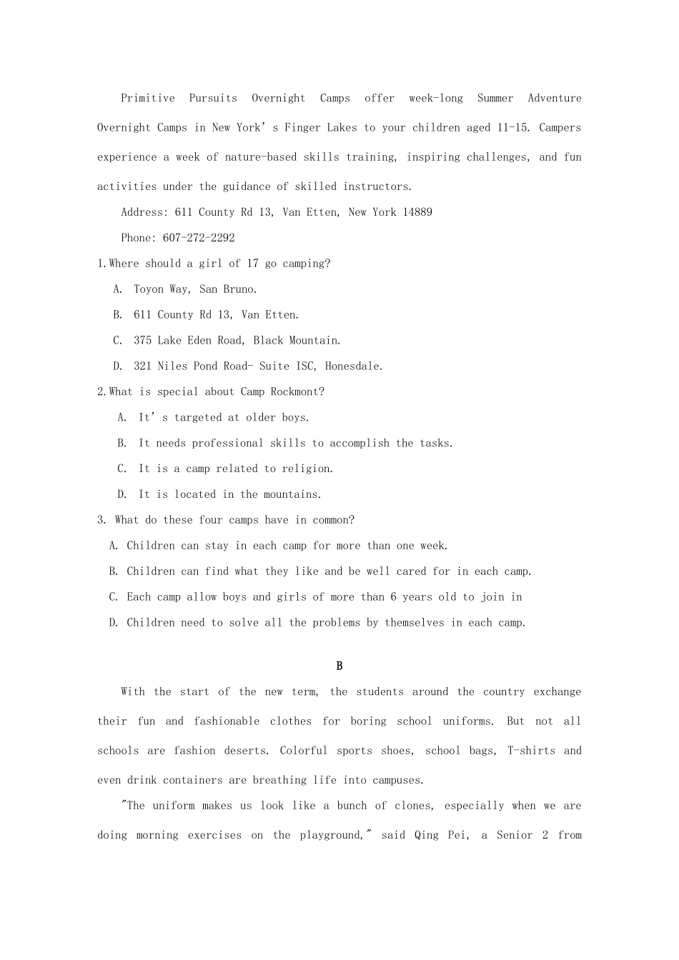 高一英语下学期期末模考考试卷_第2页