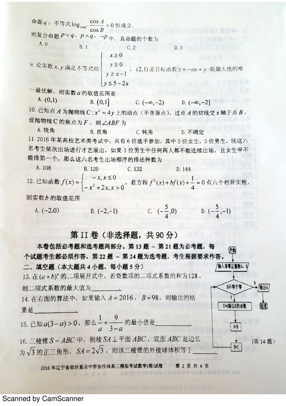 辽宁省重点协作校高三数学下学期模拟考试考试卷 理(PDF)考试卷_第2页