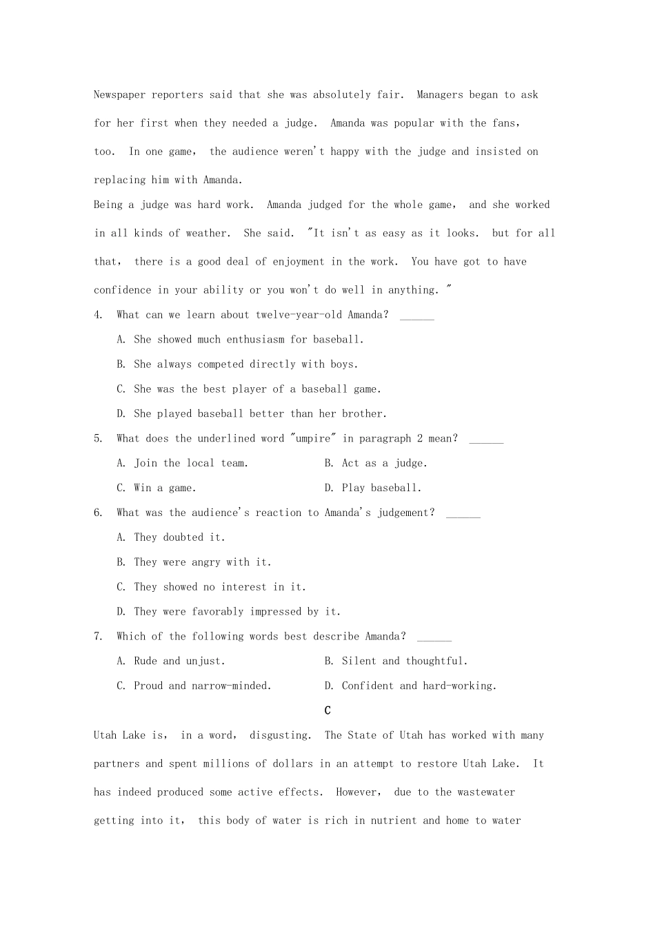 高三英语上学期月考考试卷_第3页