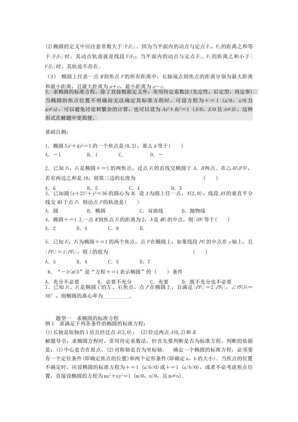 高三数学第一轮复习(椭圆 )讲义考试卷_第2页