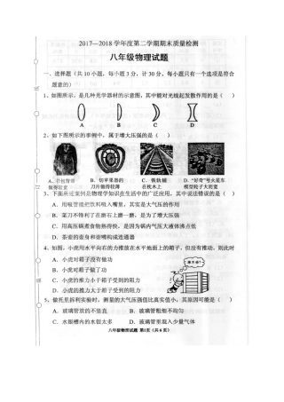 陕西省岐山县 八年级物理下学期期末考试卷(pdf) 新人教版考试卷