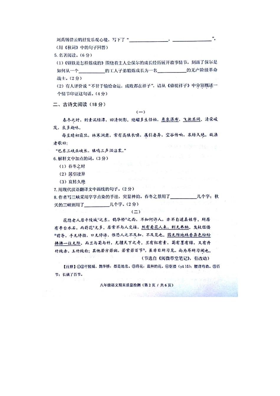 辽宁省大连市高新区 八年级语文上学期期末考试卷(扫描版) 新人教版考试卷_第2页