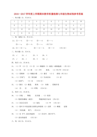 辽宁省抚顺市抚顺县七年级生物上学期期末考试考试卷答案 辽宁省抚顺市抚顺县七年级生物上学期期末考试考试卷(pdf) 北师大版