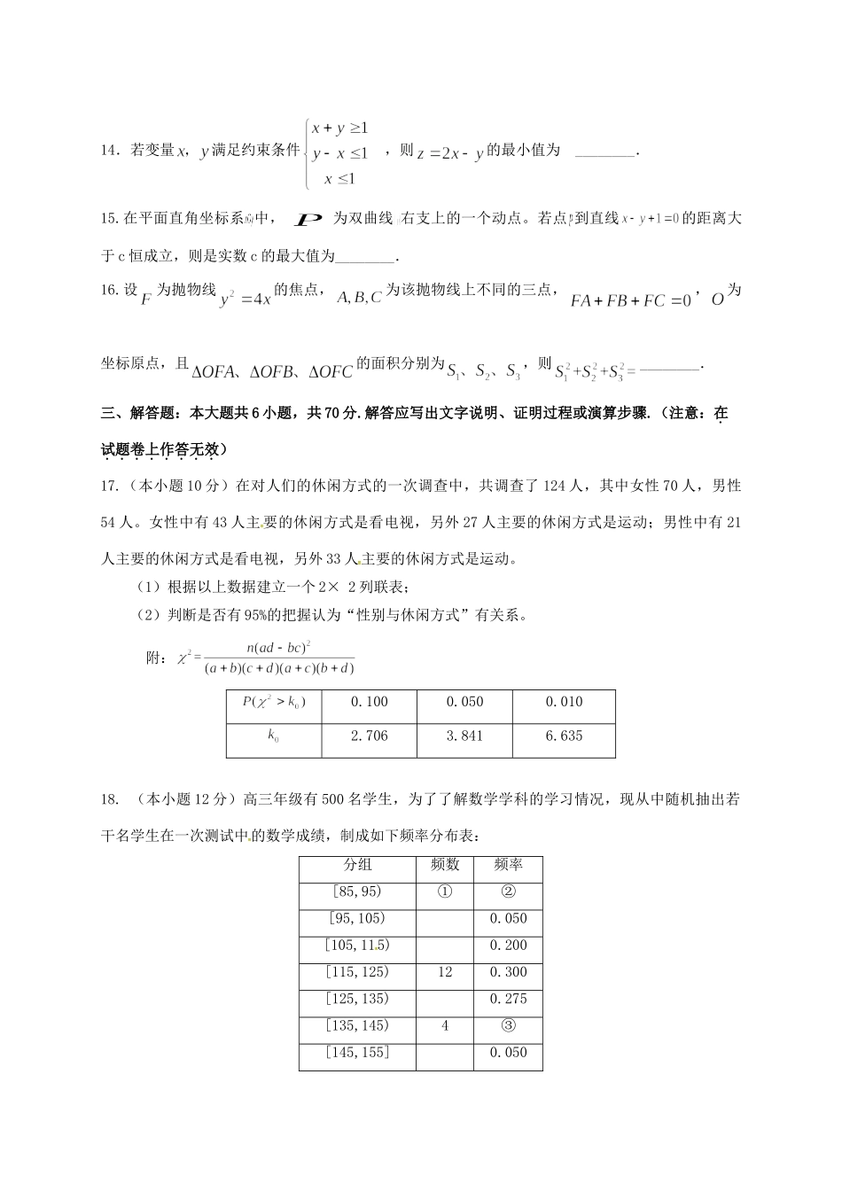 陕西省西安市长安区 高二数学下学期第一次教学检测考试卷 文(无答案)考试卷_第3页