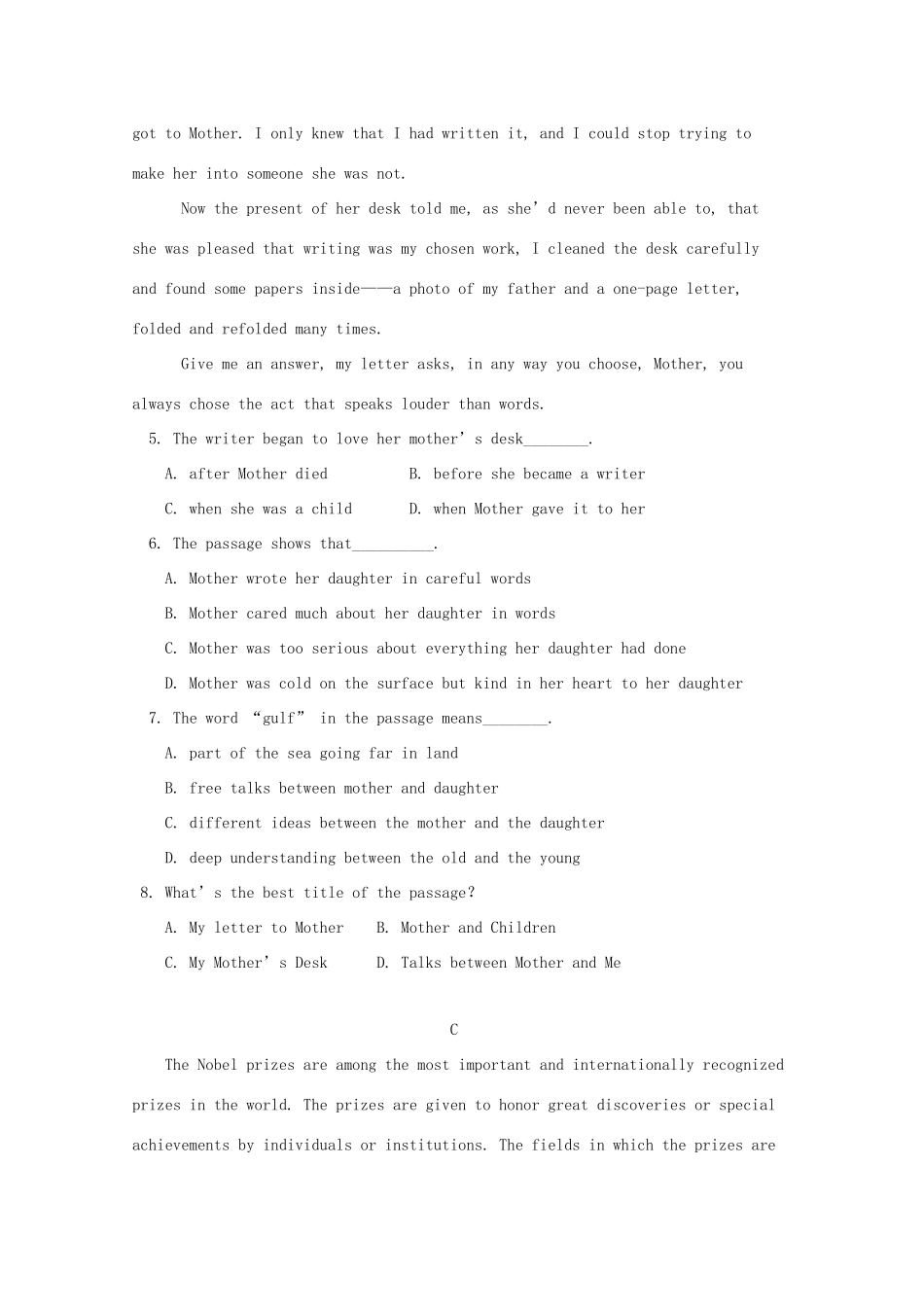 高一英语寒假作业考试卷(无答案)考试卷_第3页