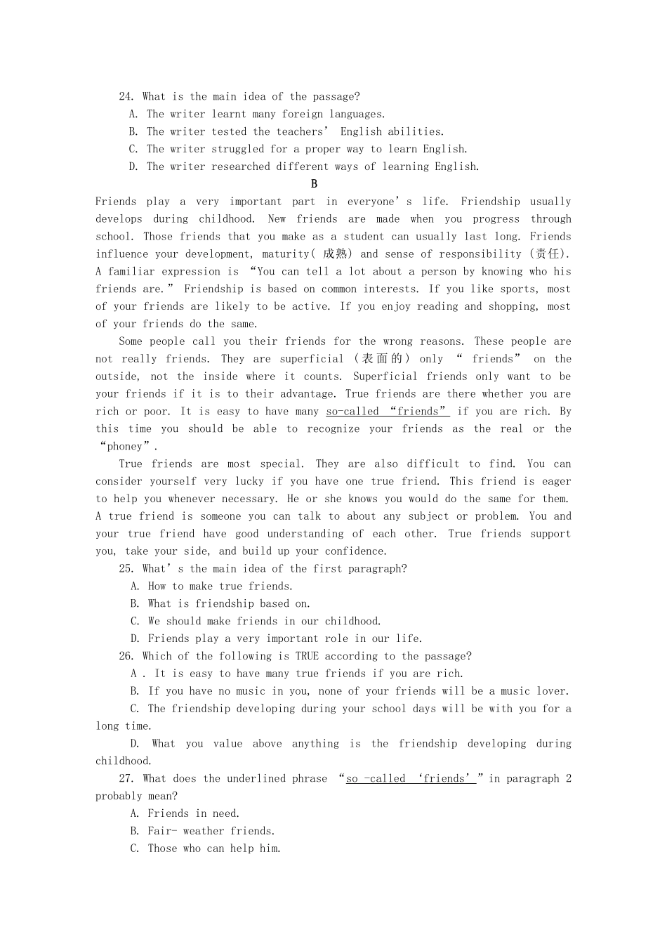 高一英语10月月考考试卷(447 460，无答案)考试卷_第2页