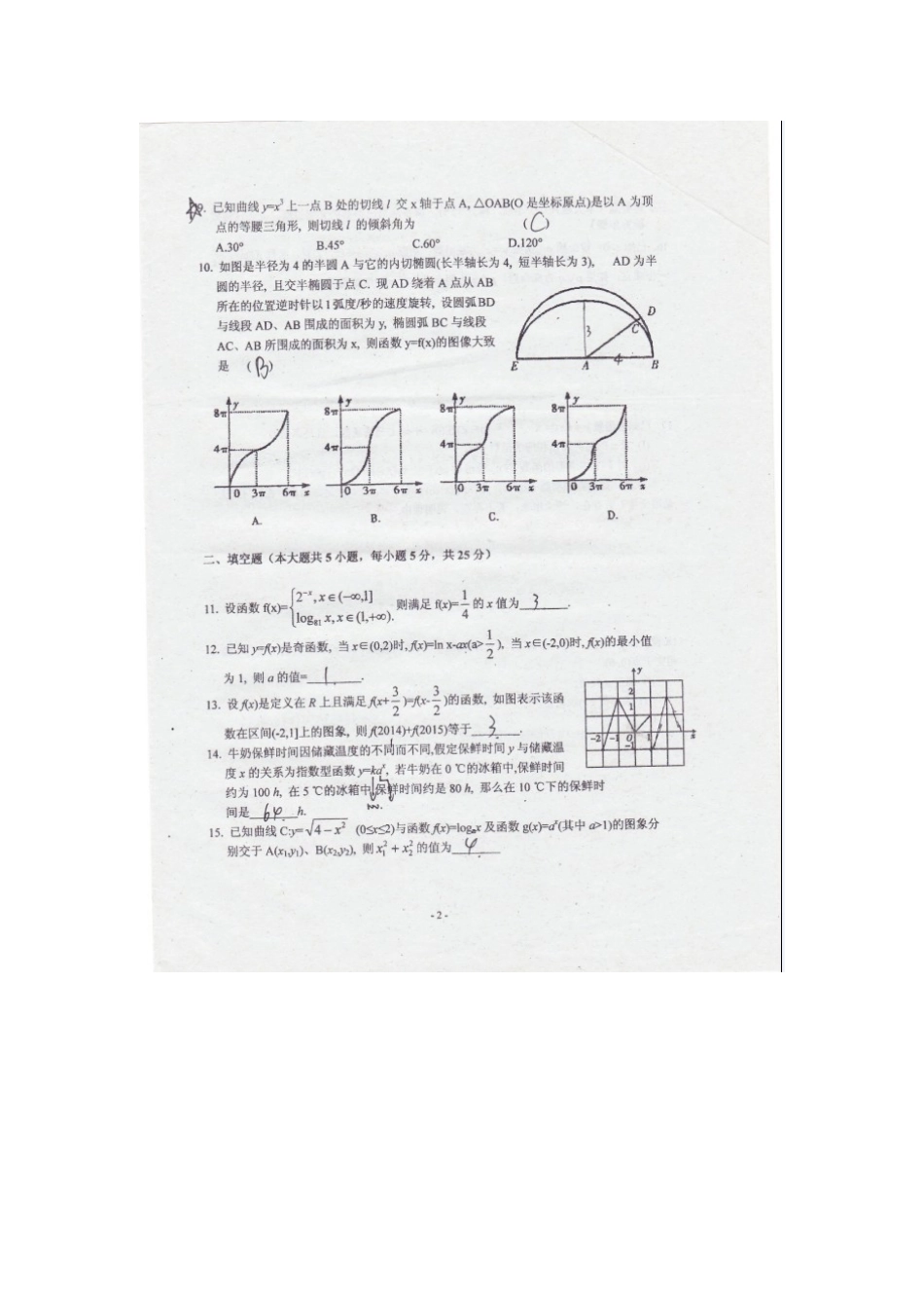 高三数学上学期周练考试卷(二)理(扫描版，无答案)考试卷_第2页