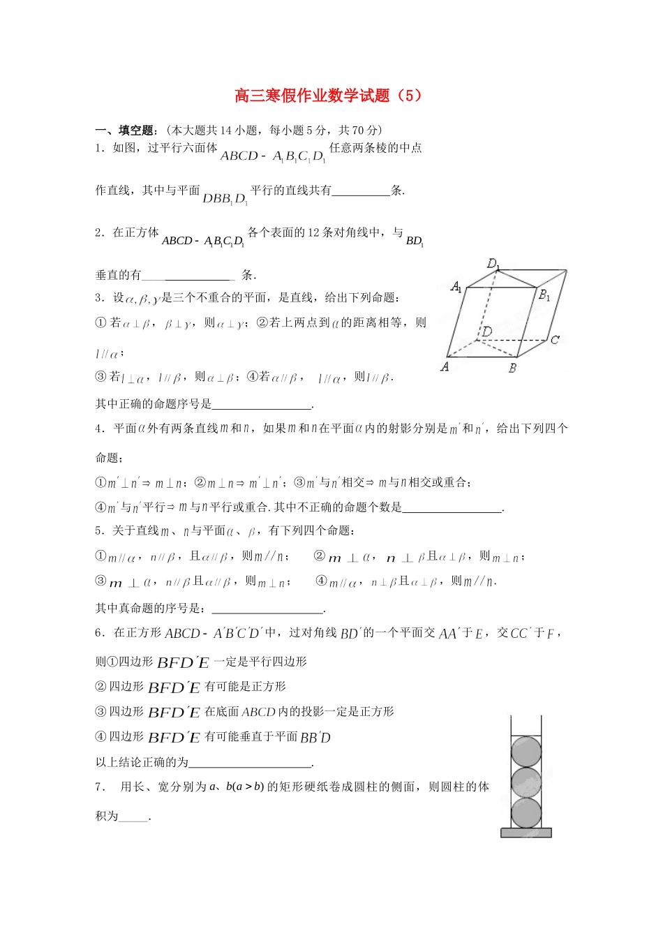 高三寒假作业数学考试卷(5)考试卷_第1页