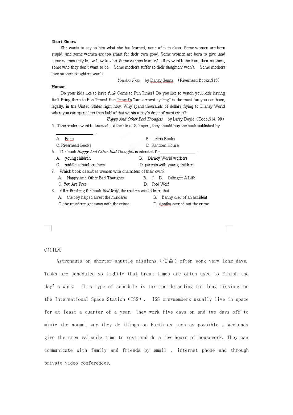 高三英语 上学期读写备考训练26考试卷_第3页