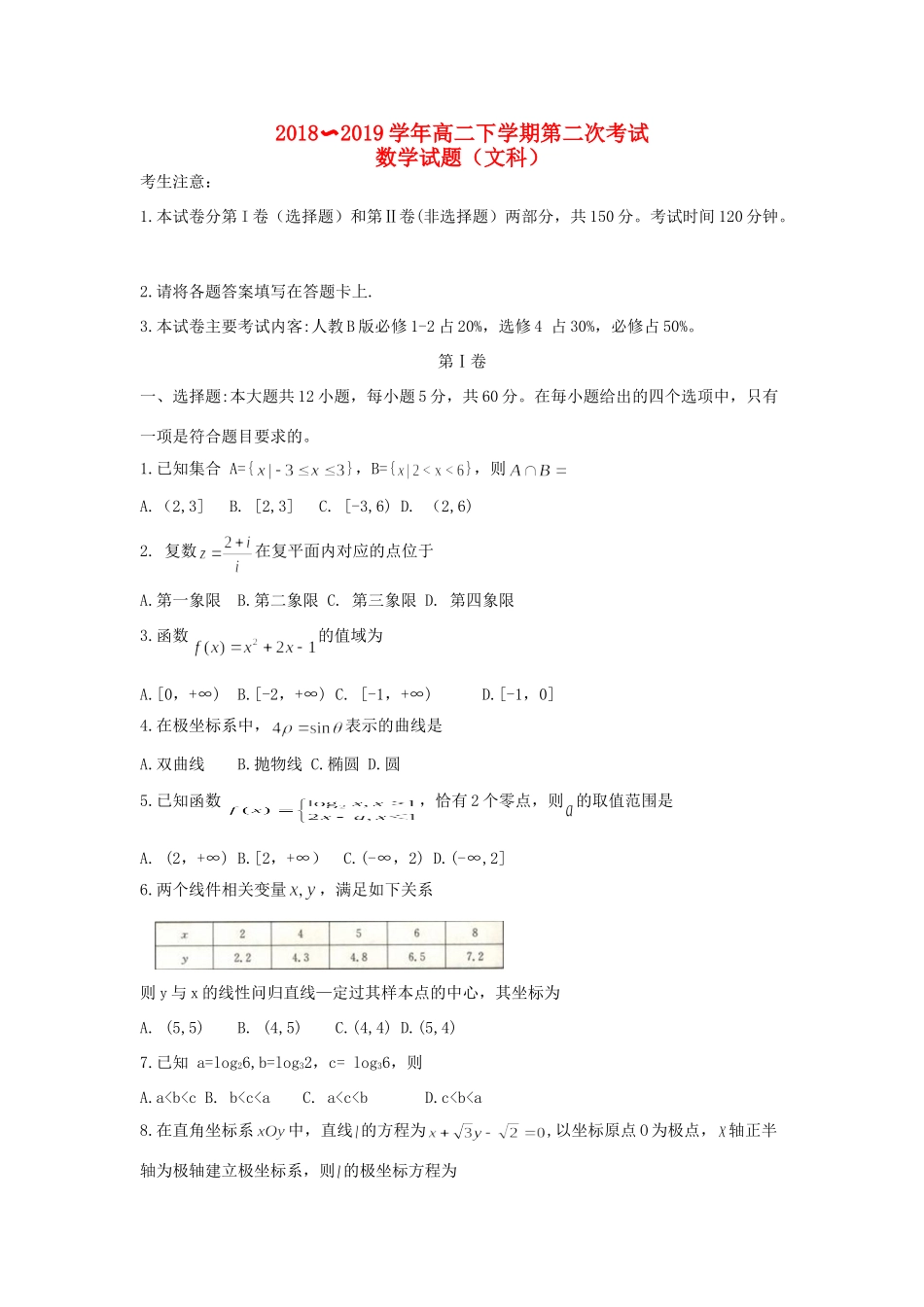 辽宁省葫芦岛协作校高二数学下学期第二次考试考试卷 文 辽宁省葫芦岛协作校高二数学下学期第二次考试考试卷 文 辽宁省葫芦岛协作校高二数学下学期第二次考试考试卷 文_第1页