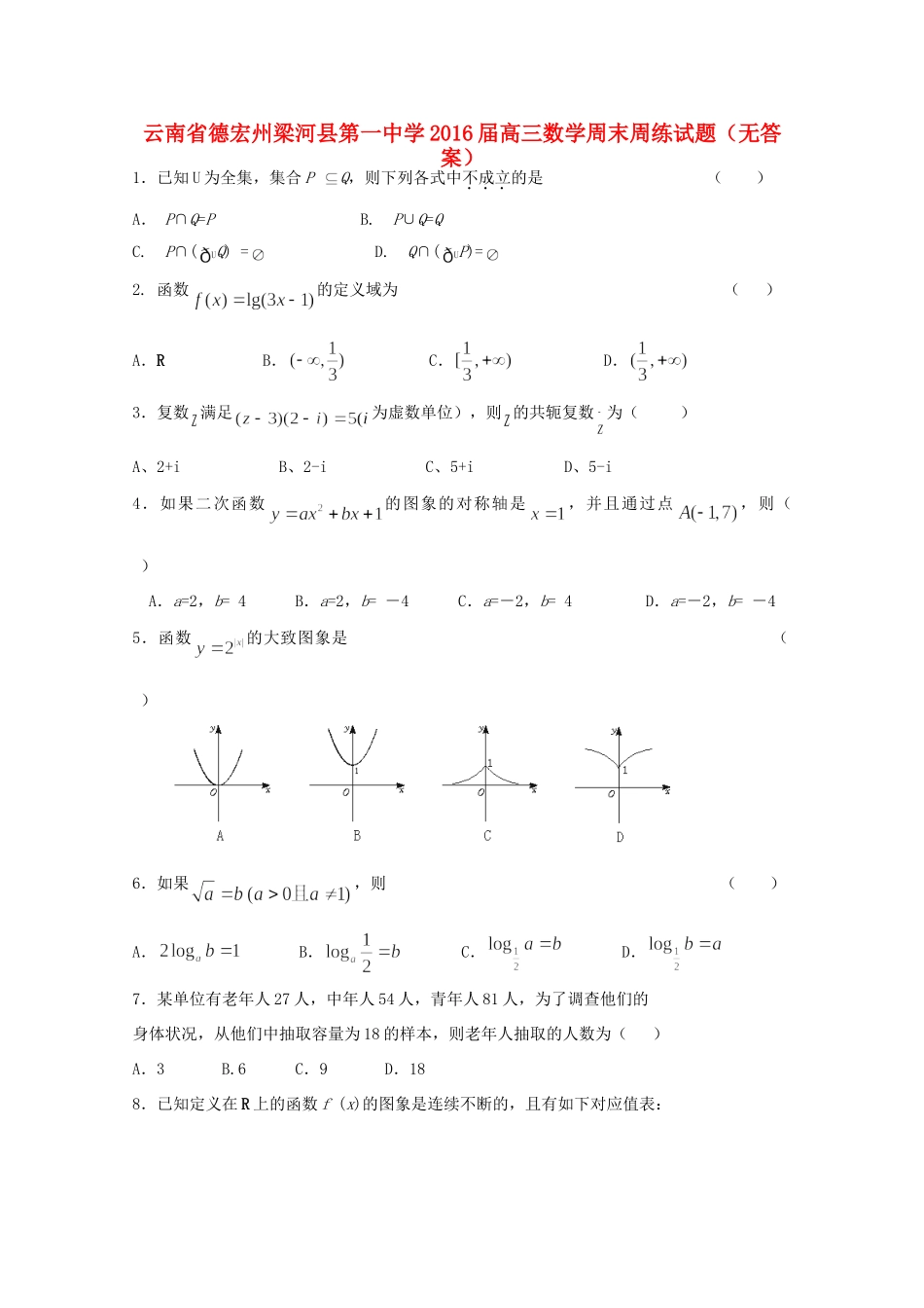 高三数学周末周练考试卷(无答案)考试卷_第1页