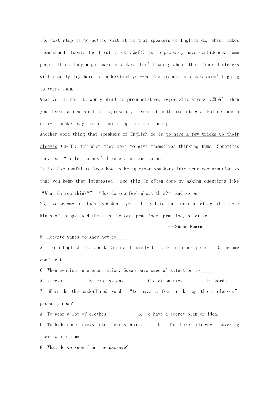 高一英语上学期 25分钟限时阅读天天练—第11天考试卷_第3页