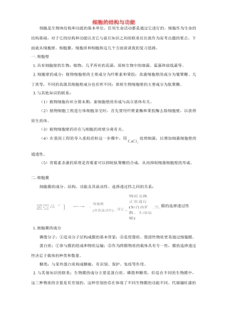 细胞的结构与功能 专题辅导考试卷