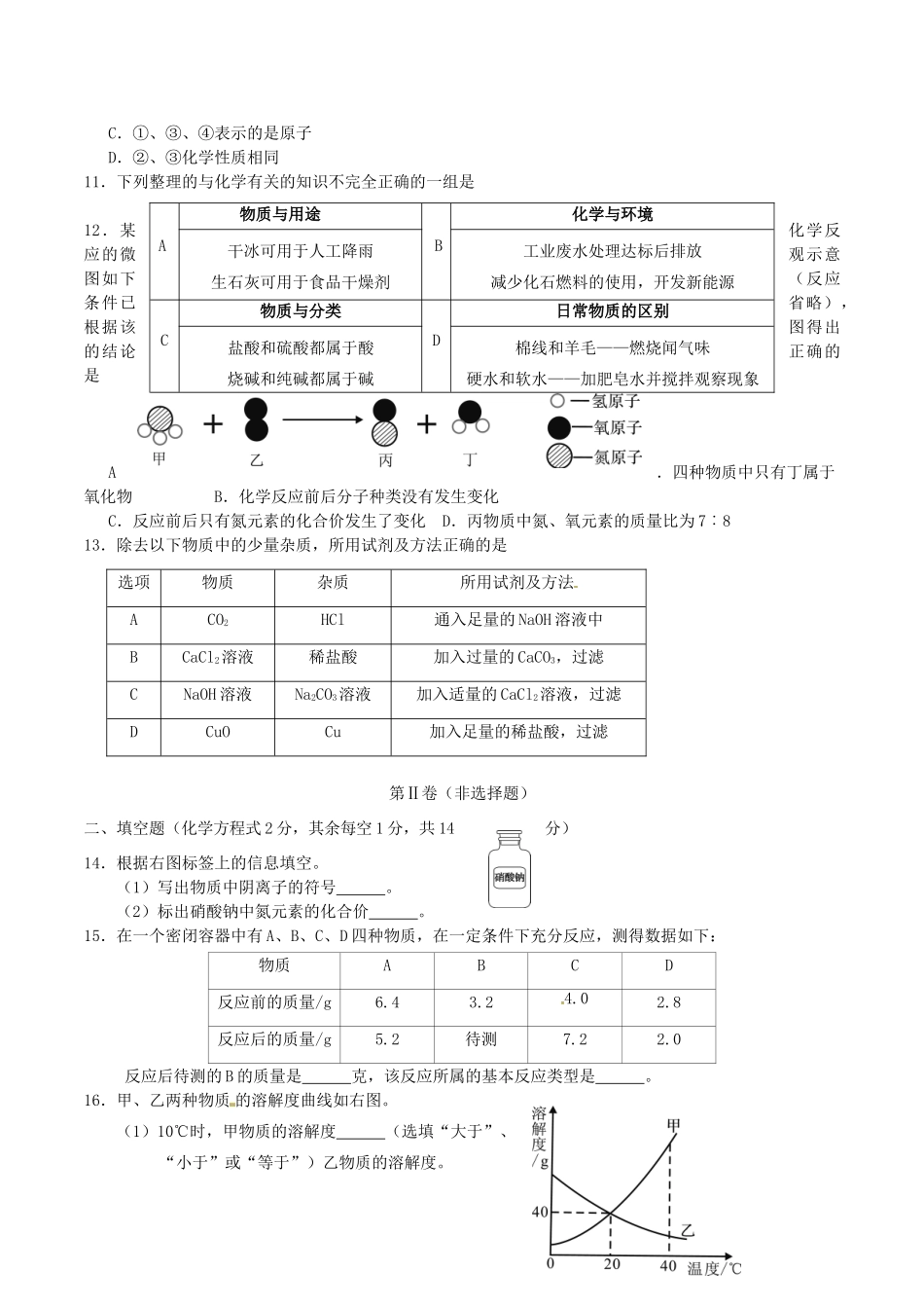 青海省西宁市中考化学真题考试卷(含答案)考试卷_第2页