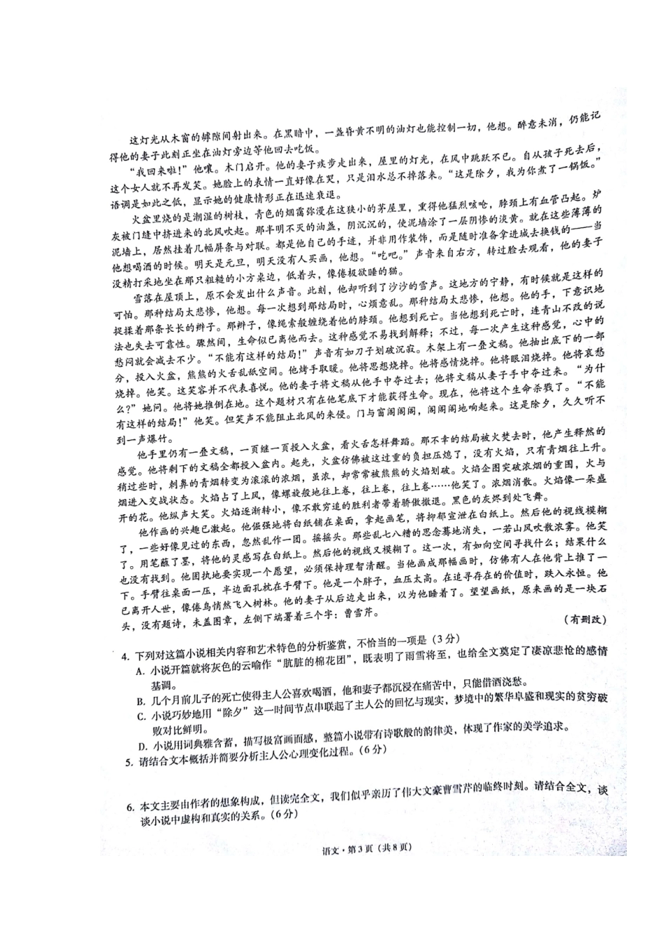 贵阳一中南宁三中高三语文上学期 333 诊断性联考考试卷扫描版考试卷_第3页