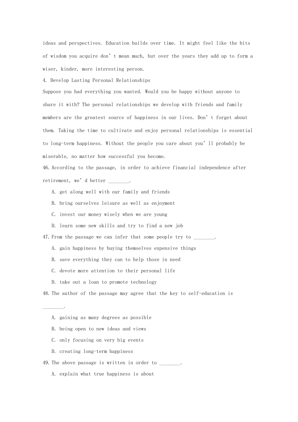 重庆市渝中区高考英语短文阅读类暑假选练(6)考试卷_第2页