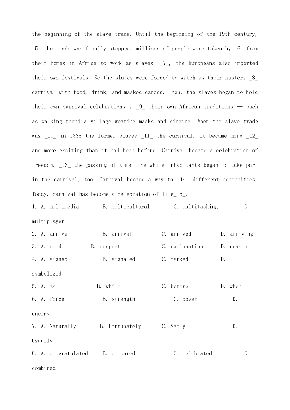 高三英语一轮复习 Module 4 Carnival阅读案(无答案)外研版必修5考试卷_第2页
