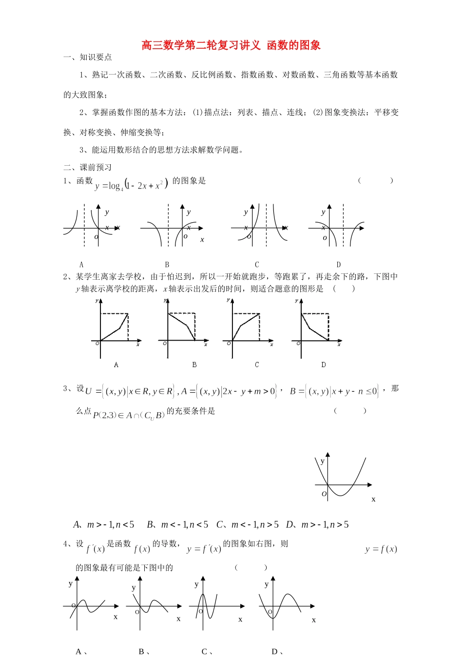 高三数学第二轮复习讲义 函数的图象考试卷_第1页