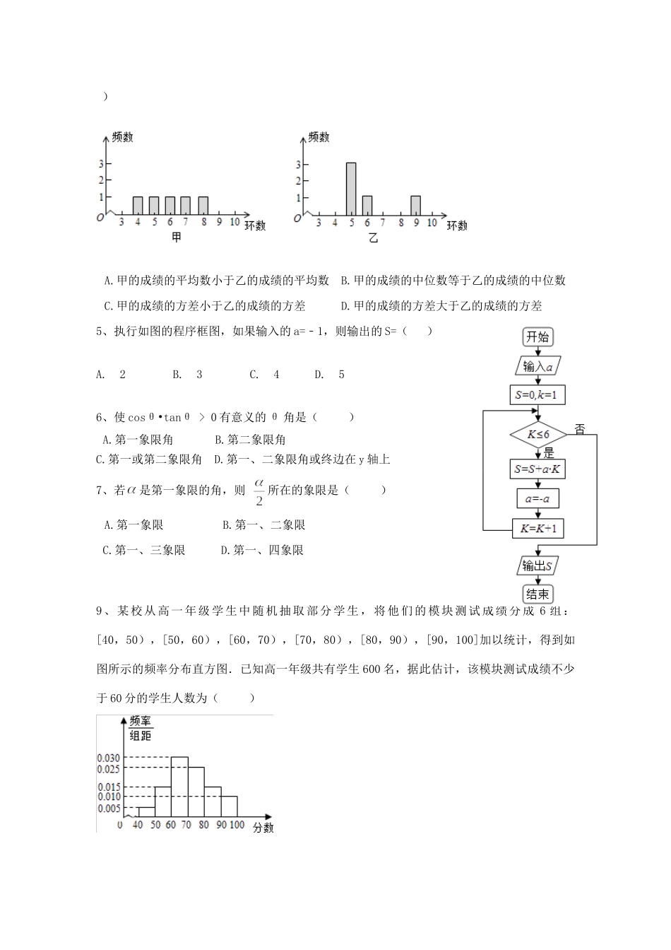 高一数学下学期期中检测考试卷_第2页