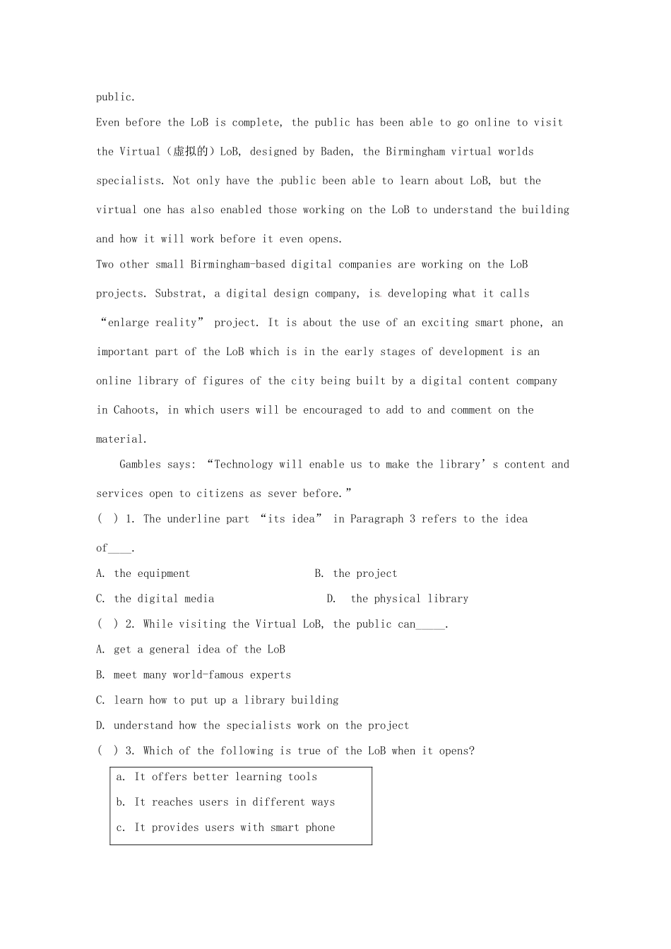 陕西省西安市高考英语阅读理解和短文改错暑假选练3考试卷_第3页