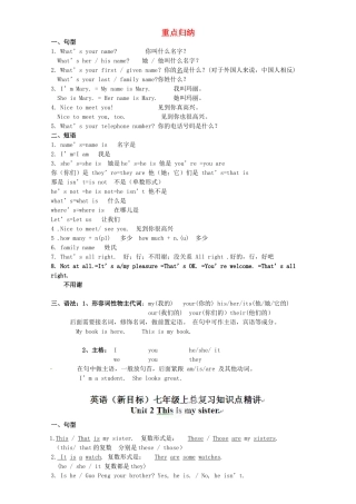 贵州省贵阳市七年级英语上册 重点归纳1 人教新目标版考试卷