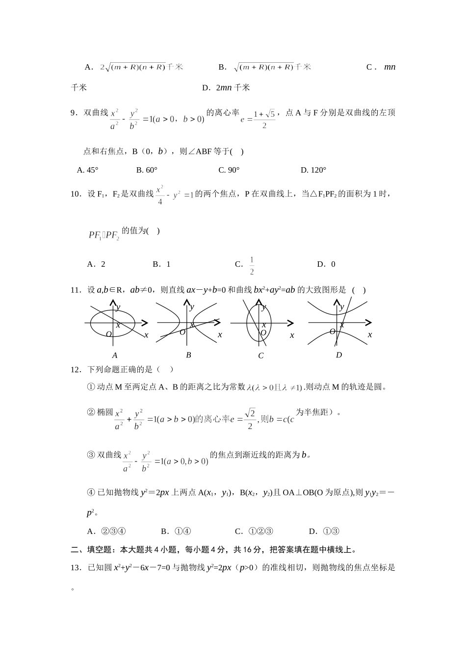 高三单元考试卷八：圆锥曲线方程 届高三数学总复习单元试卷(打包19套) 届高三数学总复习单元试卷(打包19套)_第2页