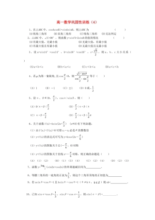 高一数学 巩固性训练4考试卷