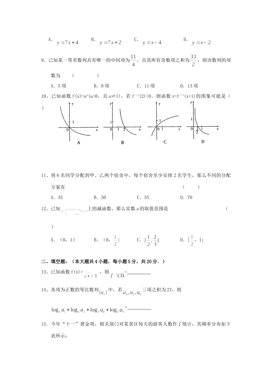 高三数学10月月考 文 旧人教版考试卷_第2页