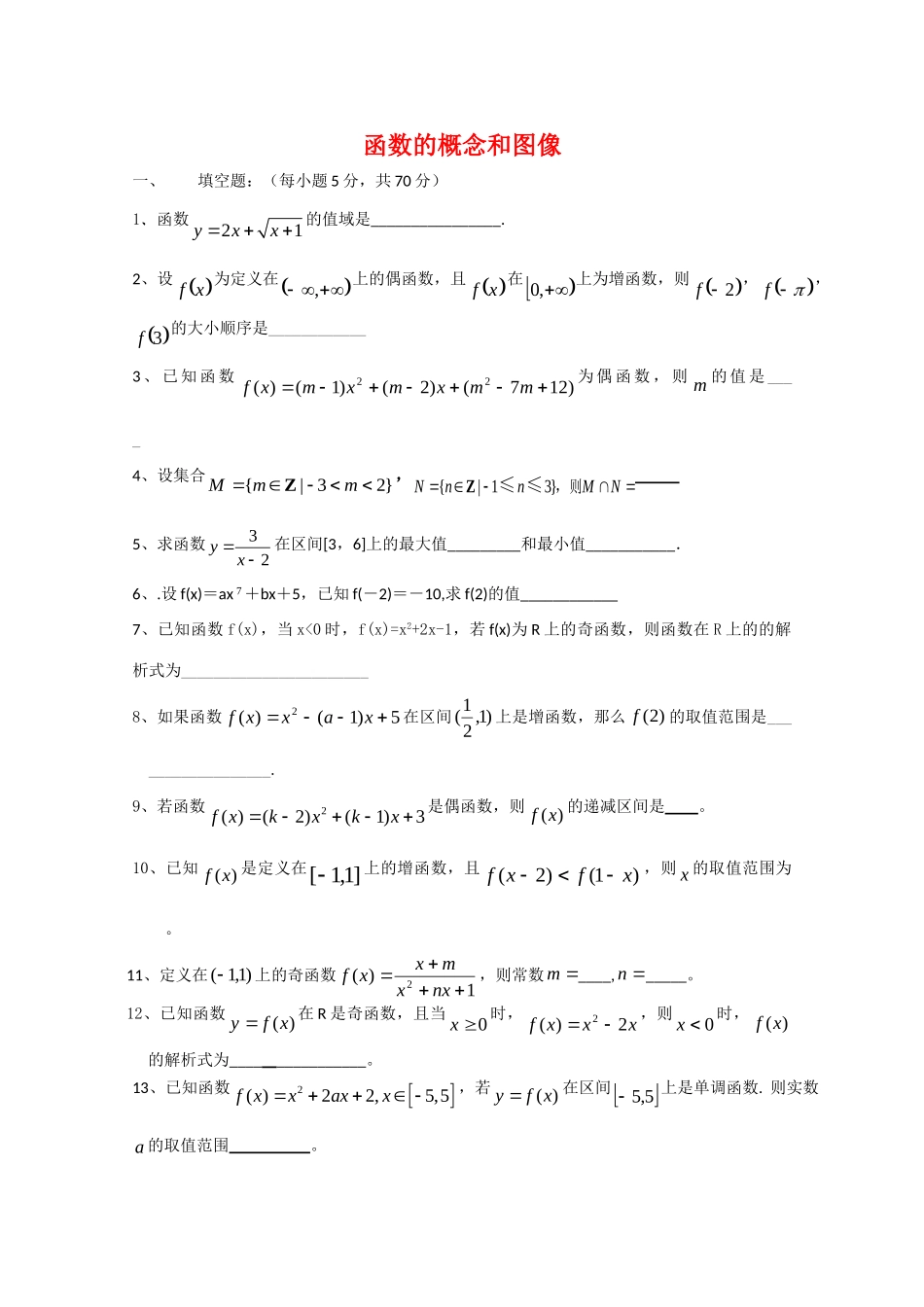 高三数学：2.1(函数的概念和图像)单元测试(苏教版必修1)考试卷_第1页