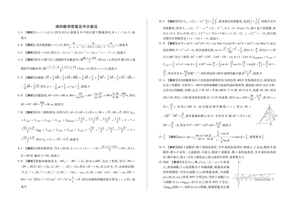 高三数学下学期4月月考考试卷 理(PDF)答案_第1页