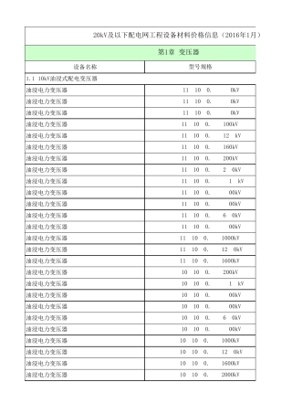 (2016年1月)20kV及以下配电网工程设备材料价格信息