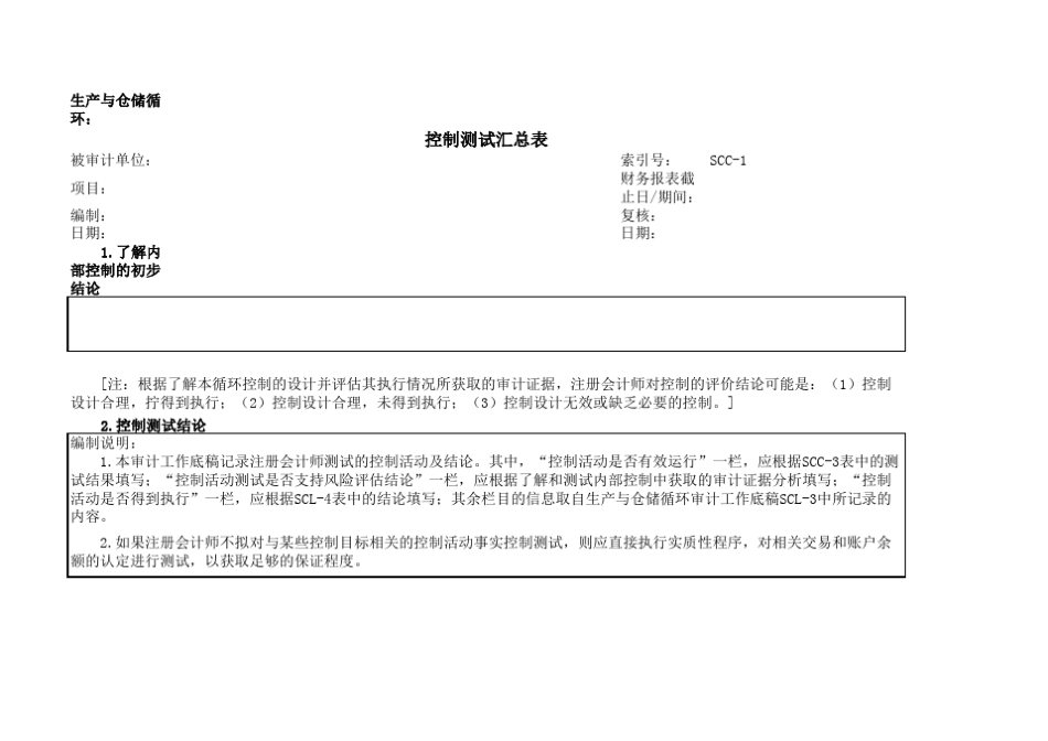 (SCC1)4031生产与仓储循环控制测试汇总表_第1页