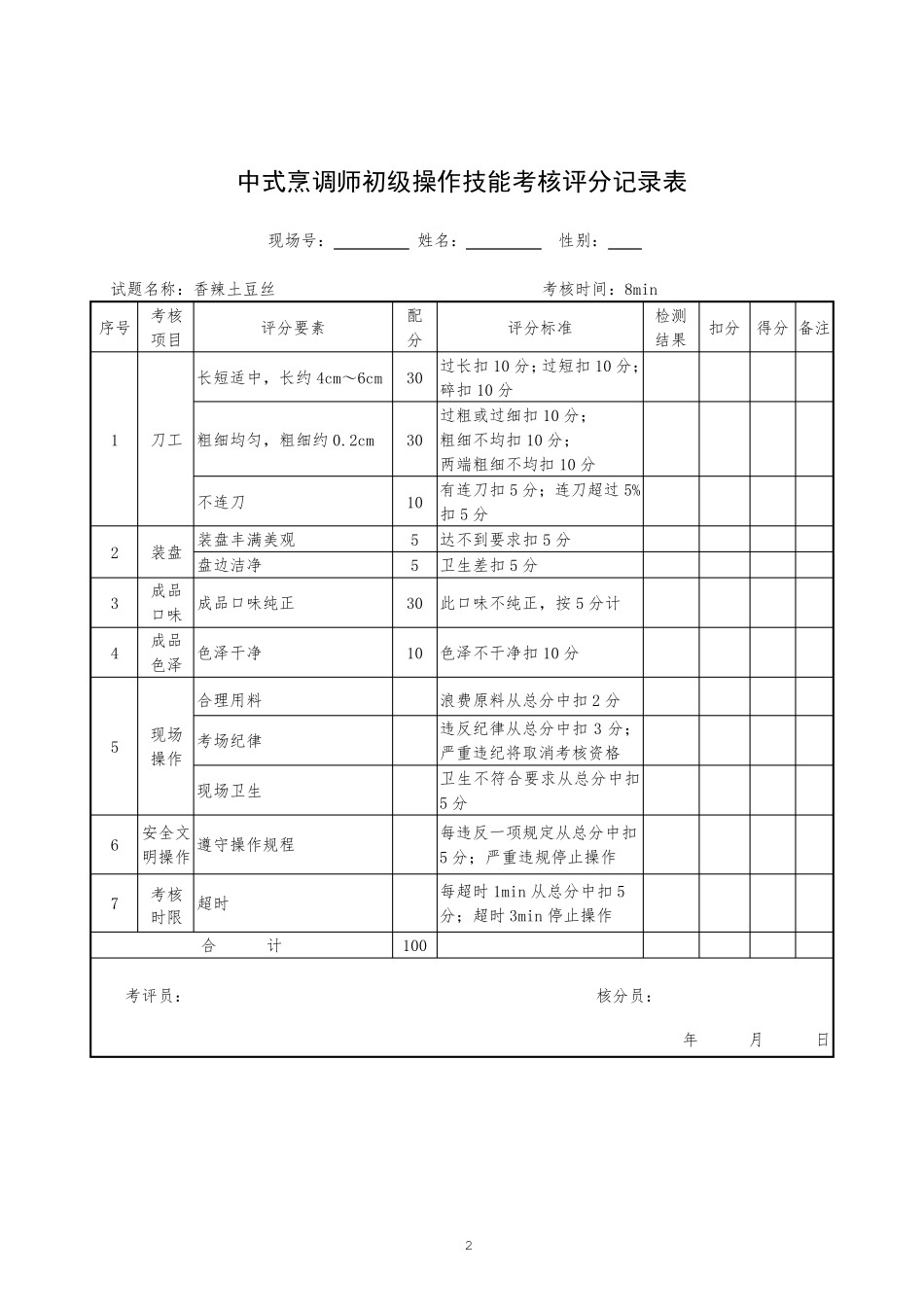 中式烹调师初级职业技能鉴定试题_第3页