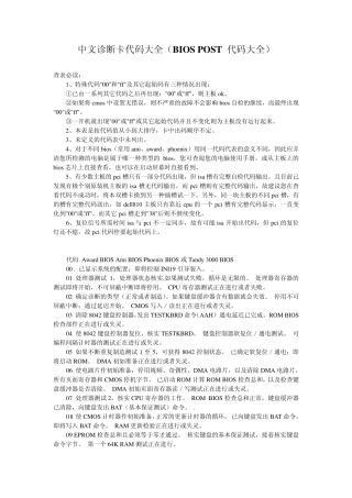 中文诊断卡代码大全(BIOSPOST)