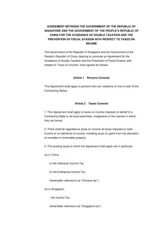 中新税收协定英文版