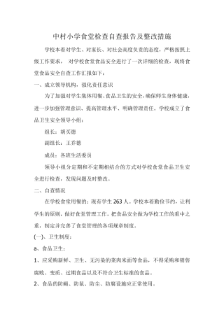 中村小学食堂自查报告及整改措施