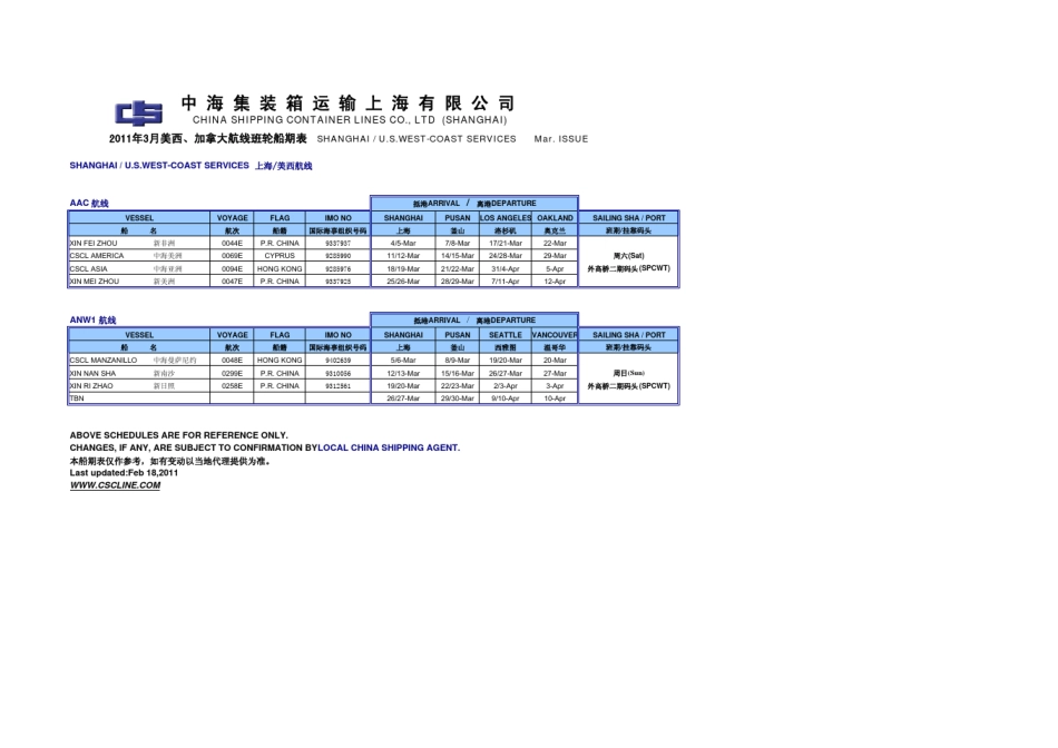 中海集运2011年3月份船期表_第3页